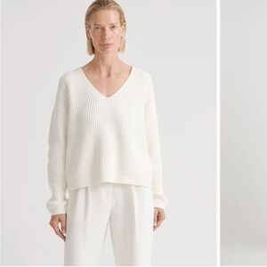 Quince 100% Cotton V-neck Fisherman Sweater